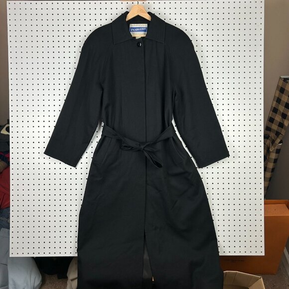 Pendleton Virgin Wool Black Long Coat Jacket Women's Sz 12 USA Made Trench Dress - Picture 2 of 7